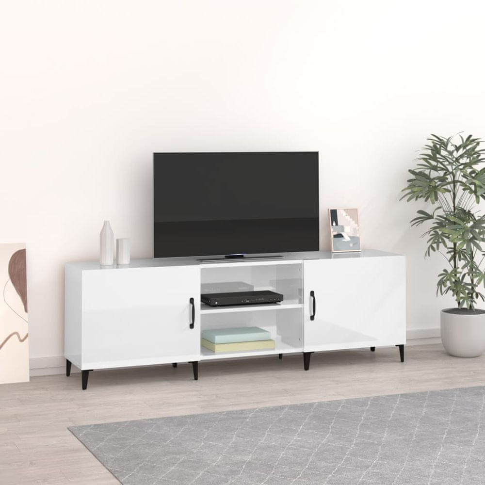 Vidaxl TV stolík lesklý biely 150x30x50 cm spracované drevo